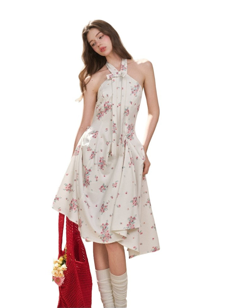 Rose Pleats Halter Midi Dress