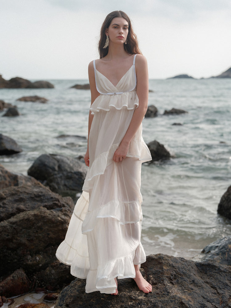 Ruffled Spaghetti Strap Backless Dress