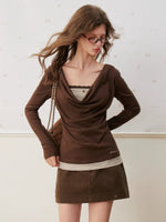 Lace Trim Layered Cowl Neck Top