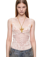 Flocked Lace V-Neck Mesh Bodysuit