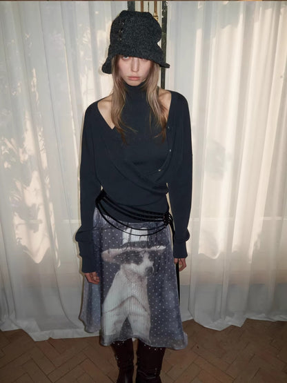 Acetate Cashmere Layered Cardigan