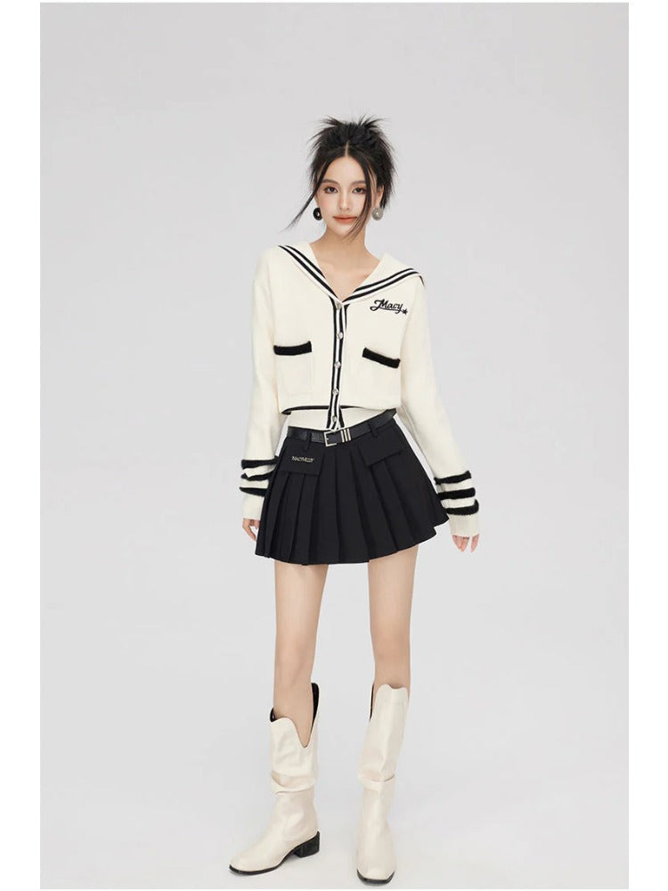 Black &amp; Off-white Patchwork Lapel Sweater