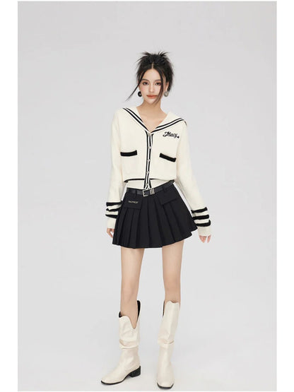 Black &amp; Off-white Patchwork Lapel Sweater