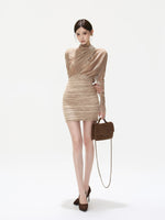 Lace Cowl Neck Velvet Mini Dress