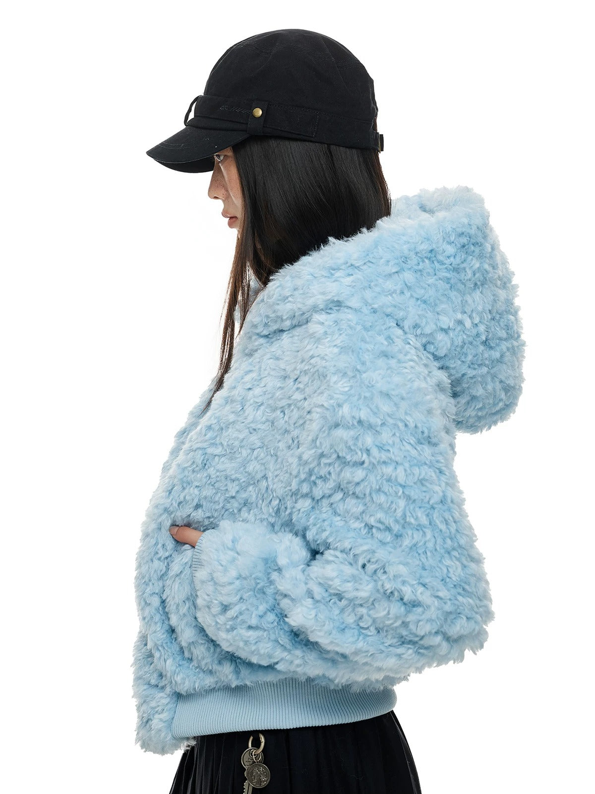 Faux Wool Hooded Short Coat