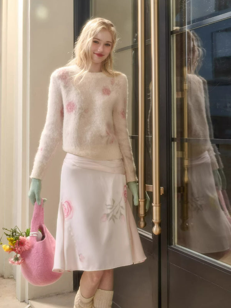 Pink Rose Embroidered Knit Set