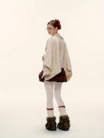 Cable-Knit Asymmetric Collar Cape Top