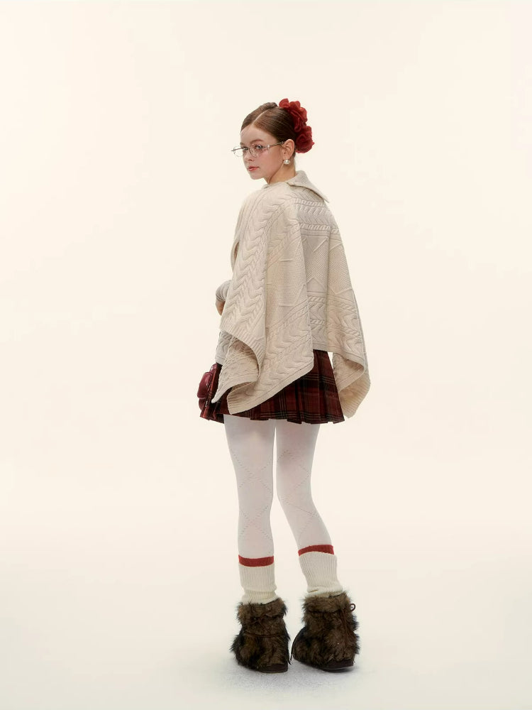 Cable-Knit Asymmetric Collar Cape Top