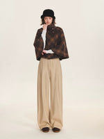 Checked Wool Blend Cape Coat