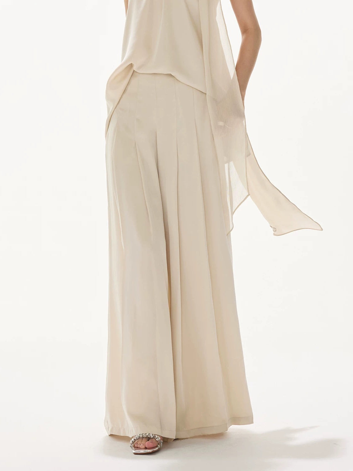 Light Champagne Satin Pleated Pants