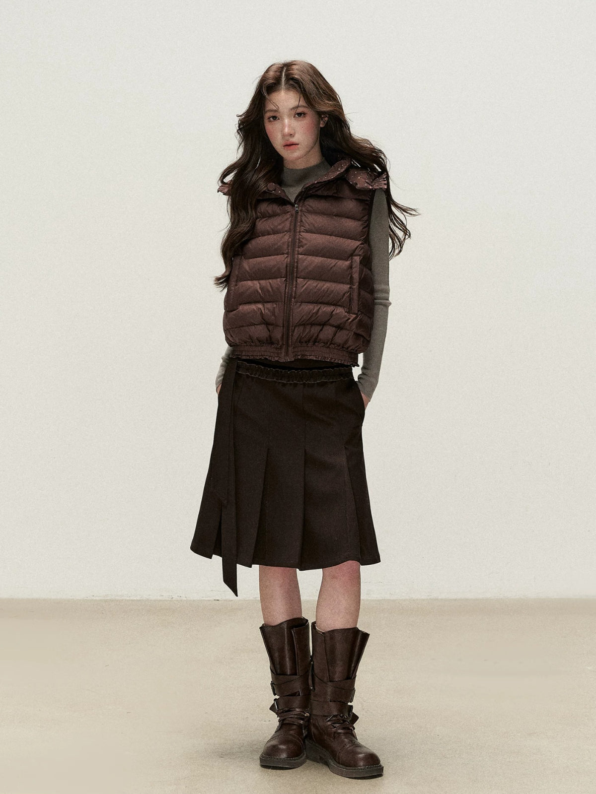 Reversible Floral Detachable Hood Down Vest