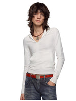 Asymmetrical Adjustable Hooded Ribbed T-shirt