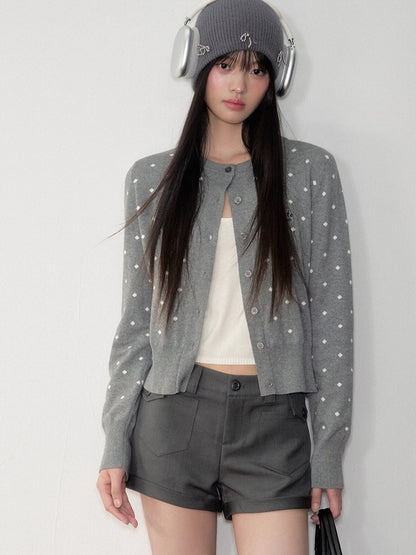Blue &amp; Gray Polka Dot Knit Cardigan