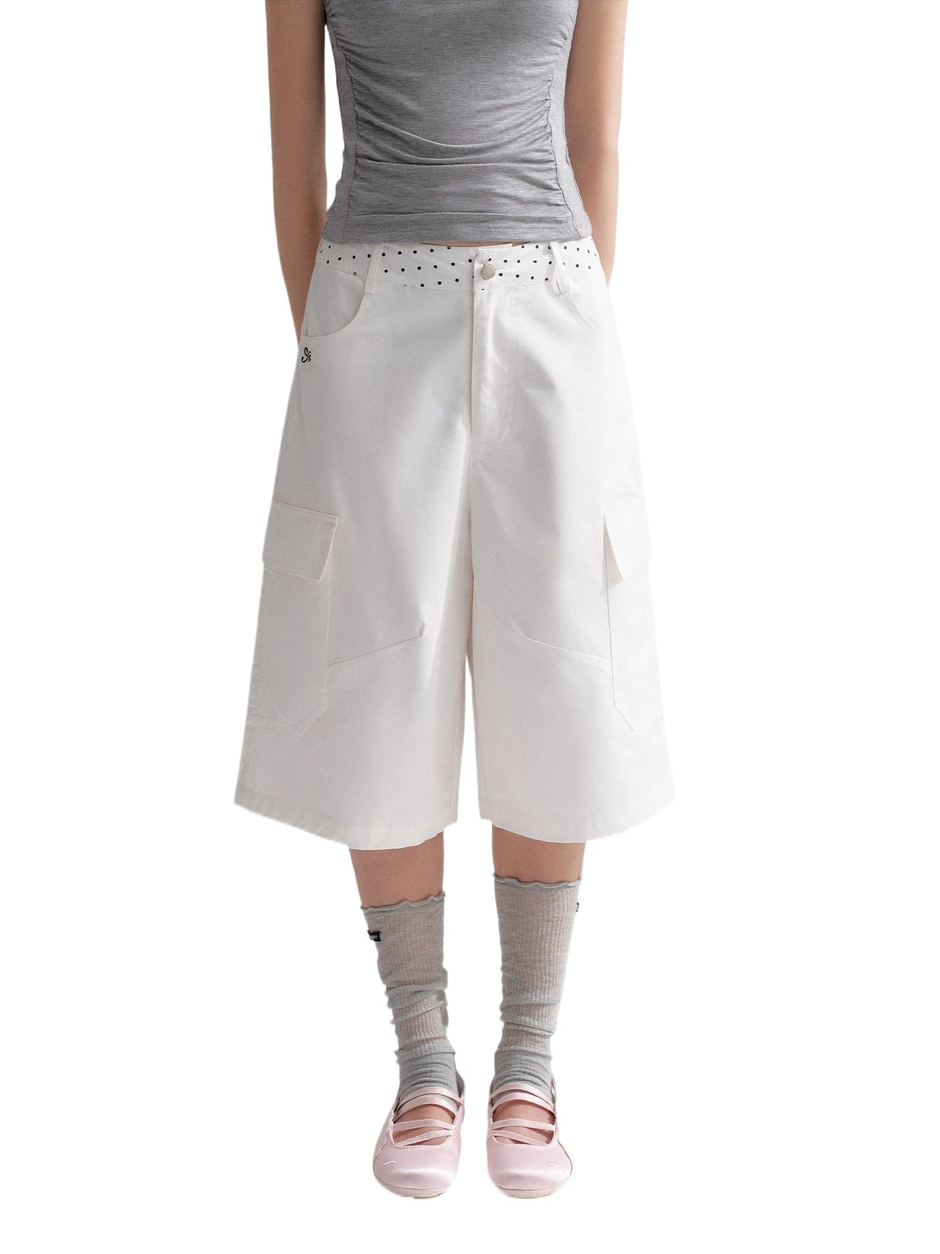 White Polka-Dot Cargo Culottes