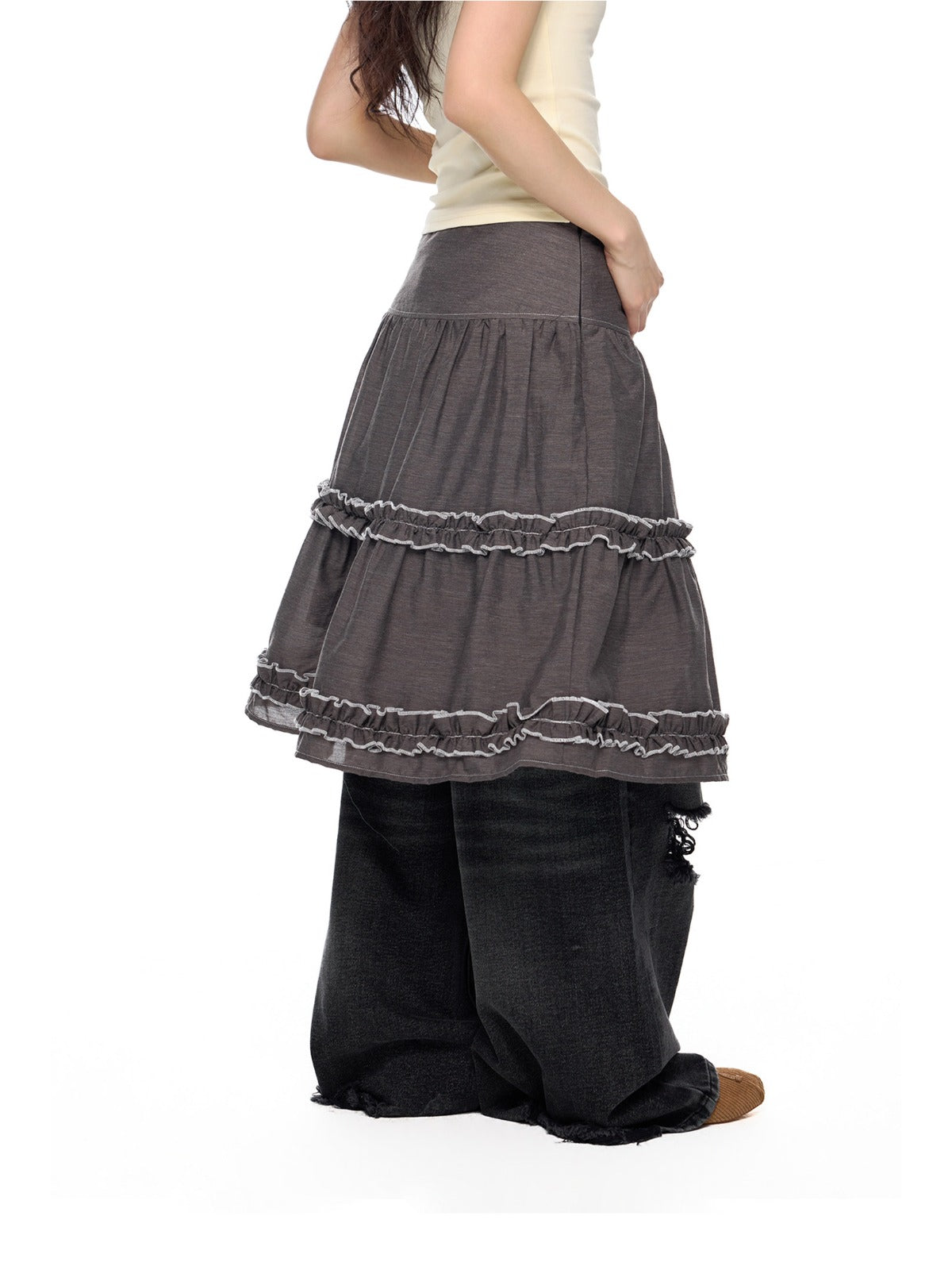 Ruffle Layered Midi Skirt