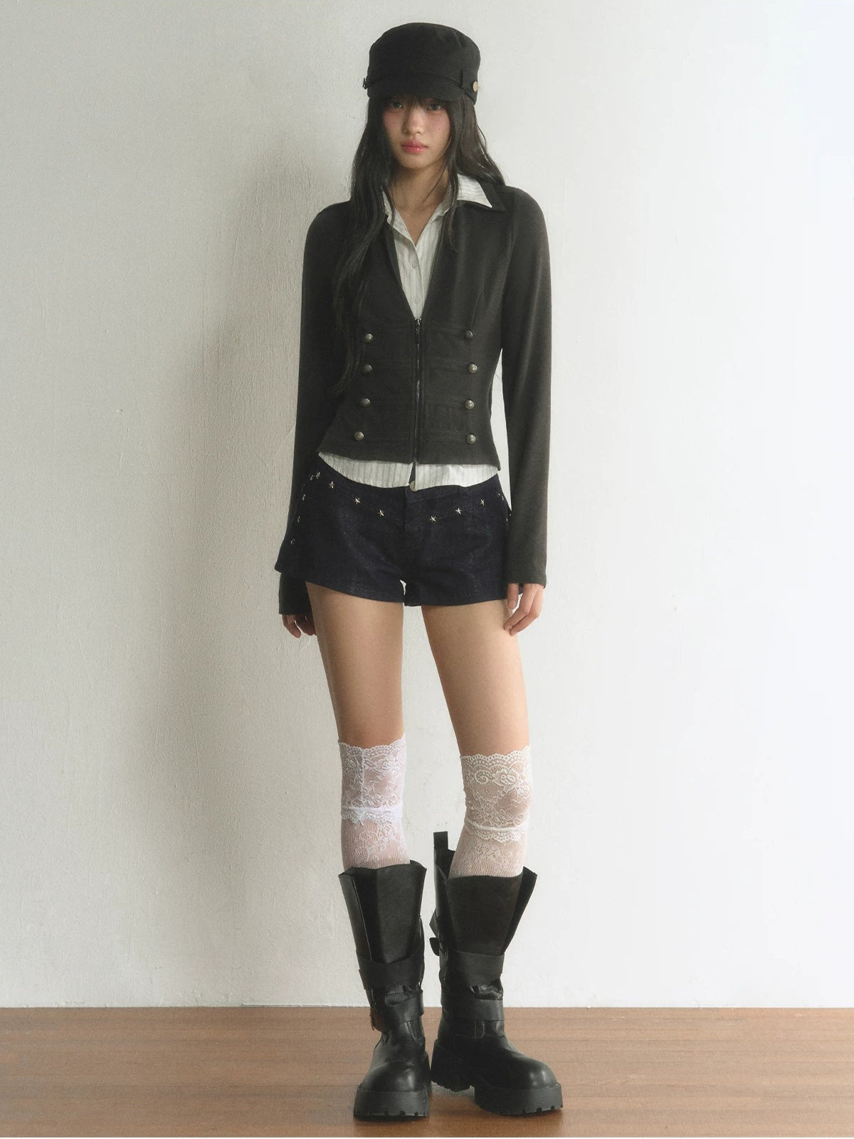 Vintage Double-Breasted Layered Cropped Jacket