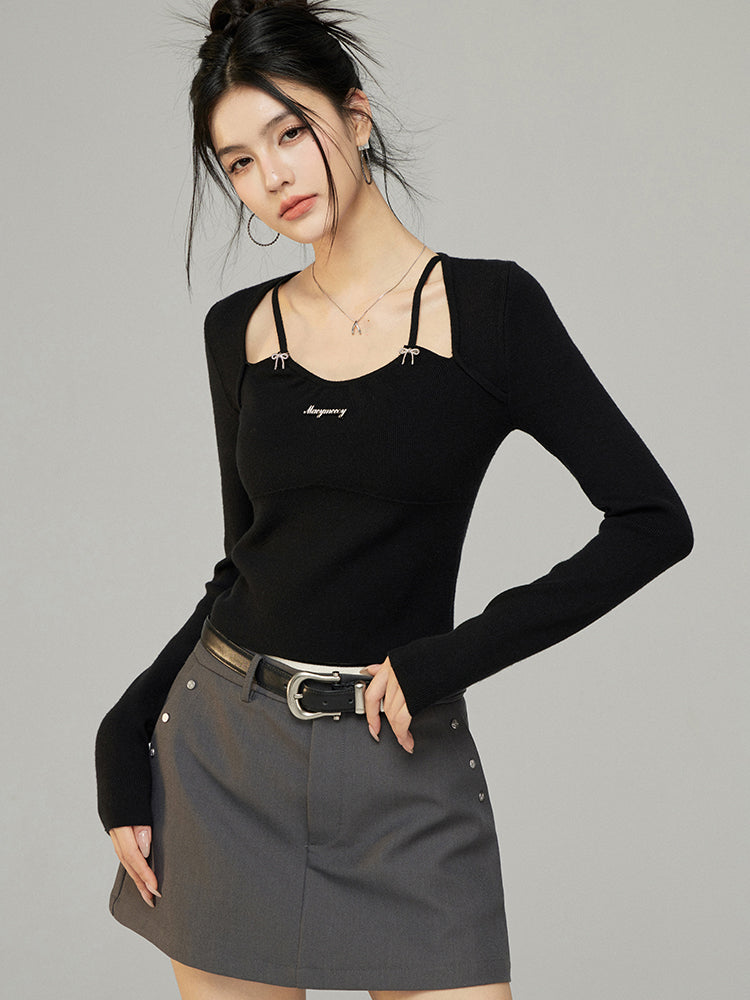 Black &amp; White Butterfly Knot Knit Top
