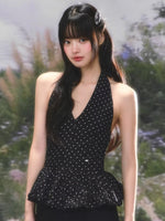 Black Polka Dot Halter Top