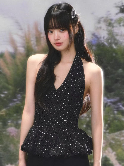 Black Polka Dot Halter Top