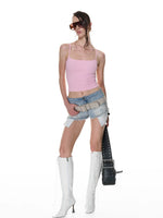 Cross Cutout Denim Shorts