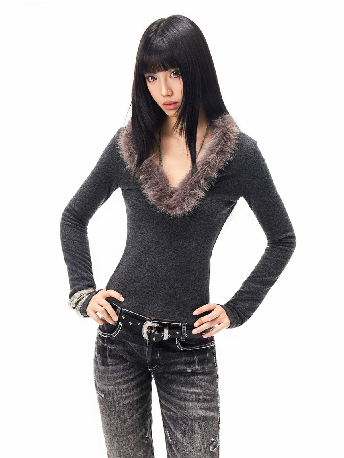 Fuzzy Collar Top
