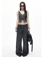 Gray Rivet Wide Leg Jeans