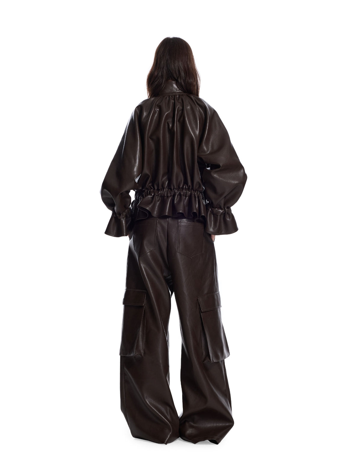 Stand Collar Cropped Leather Jacket