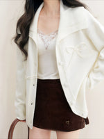 Beige Bow-Embroidered Knit Cardigan