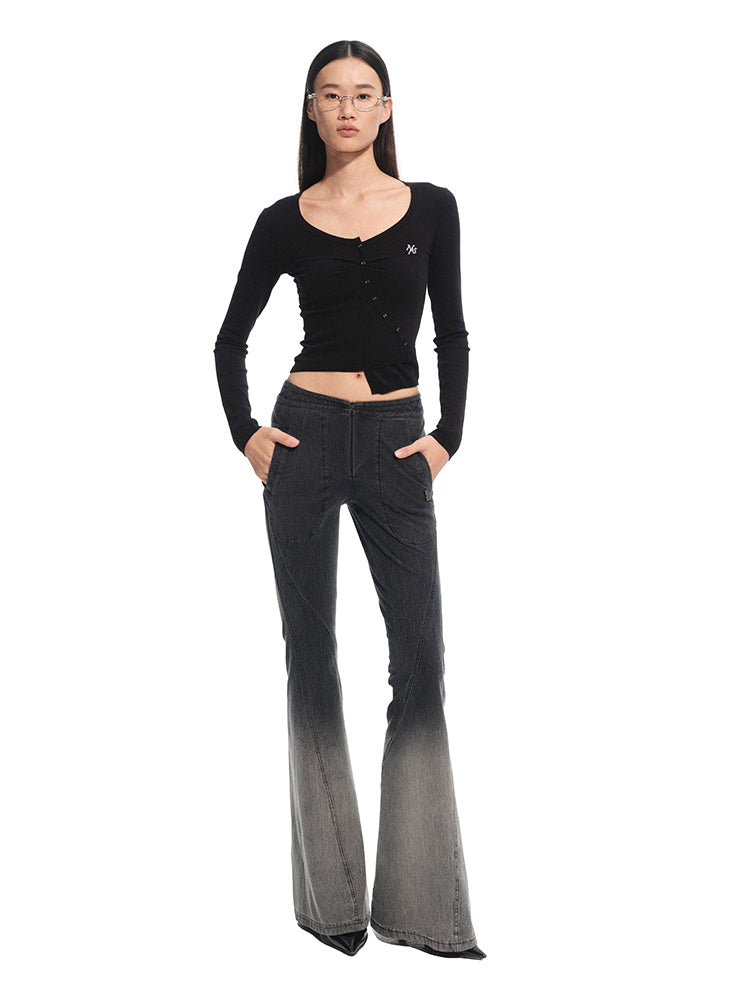 Twill Washed V-Waist Stretch Micro-flare Pants