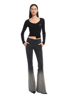 Twill Washed V-Waist Stretch Micro-flare Pants