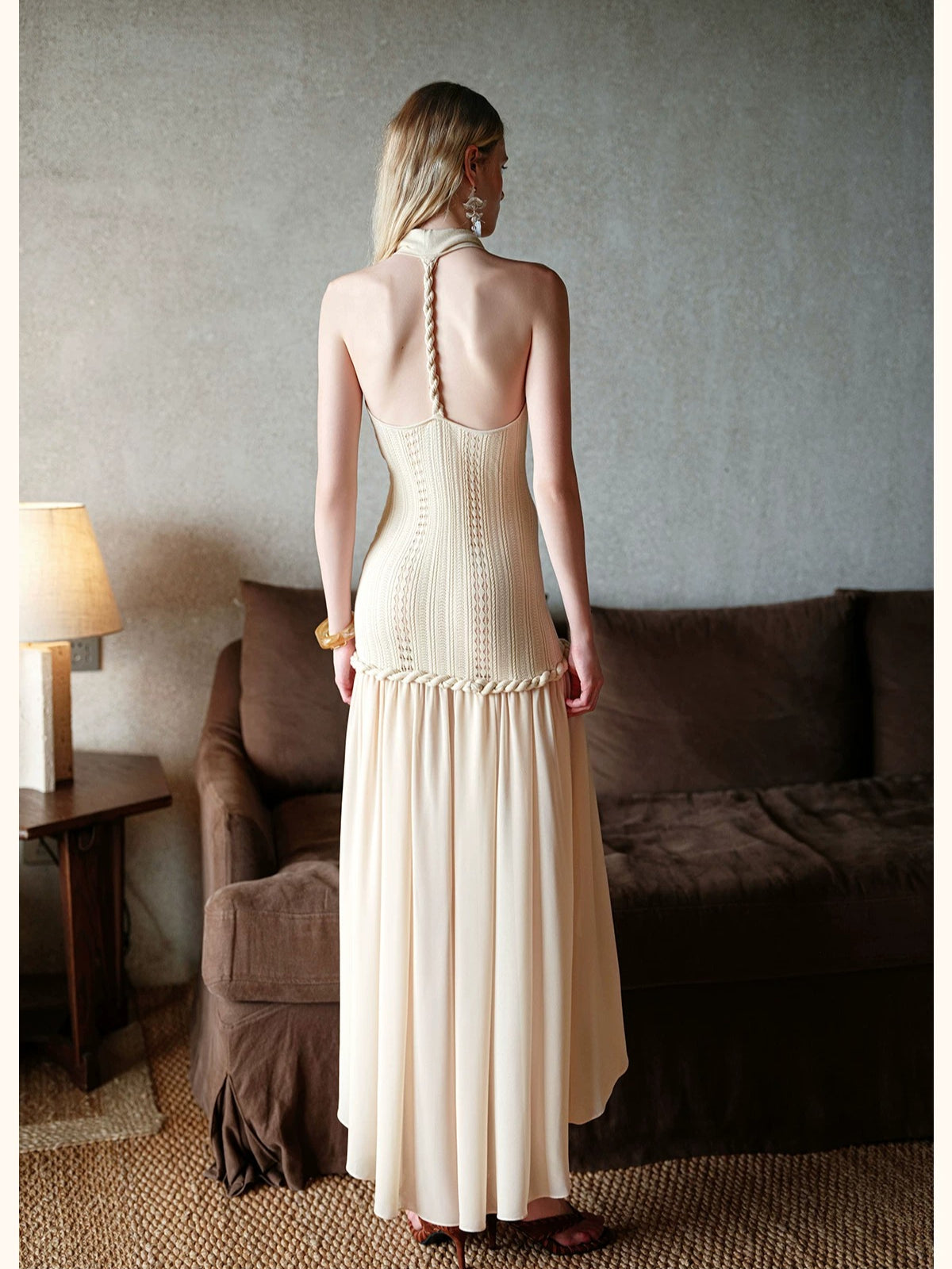 Halter Knit Chiffon Layered Dress
