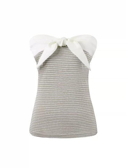 Striped Bow Cardigan Set