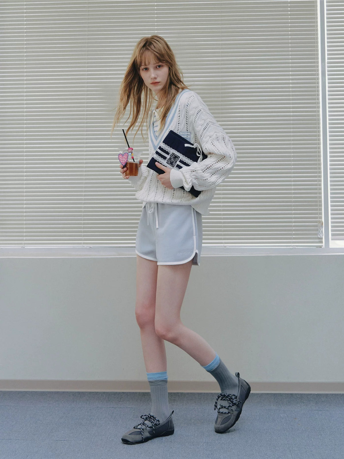 College Contrast V-Neck Knit Sweater