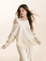 Gray & Apricot Lace-Tie Knit Set