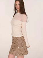 Sheer Mesh Mock Neck Fitted Knit Top