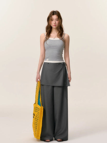 Patchwork Fake Two-Piece Wide-Leg Suit Pants