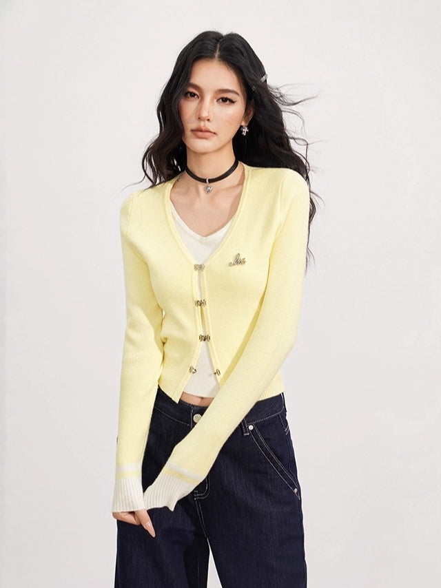 V-Neck Fake Two-piece Knit Top