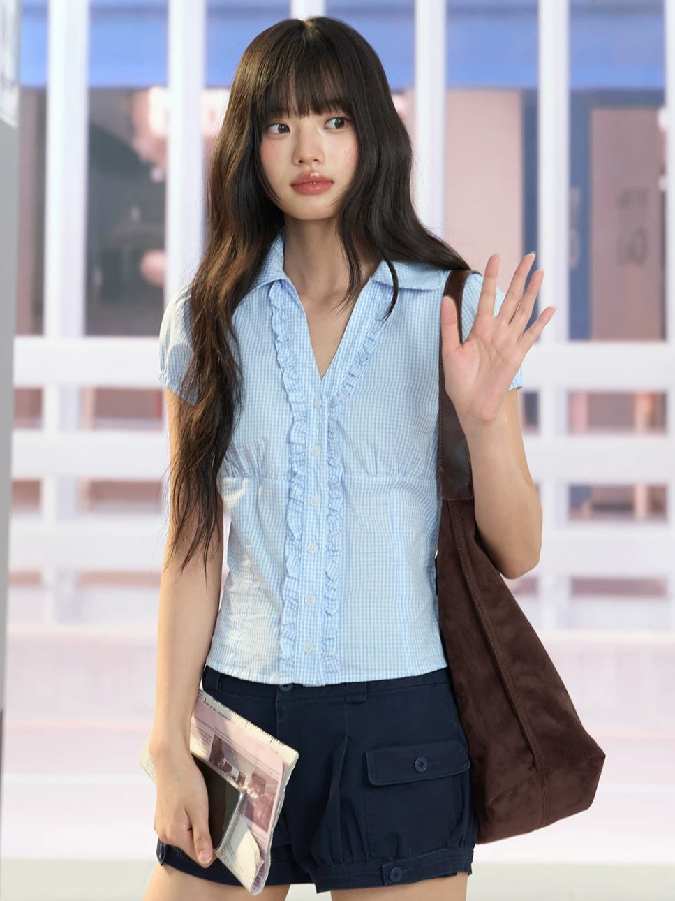 Blue Plaid Crop Shirt