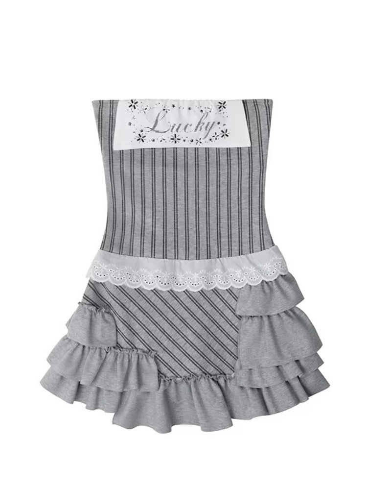 Striped Rhinestone Ruffle Dress