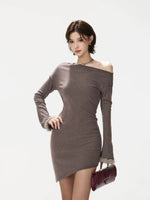 Fox Fur Cuff Asymmetric Knit Dress