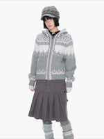 Gray Hooded Zip Knit Cardigan
