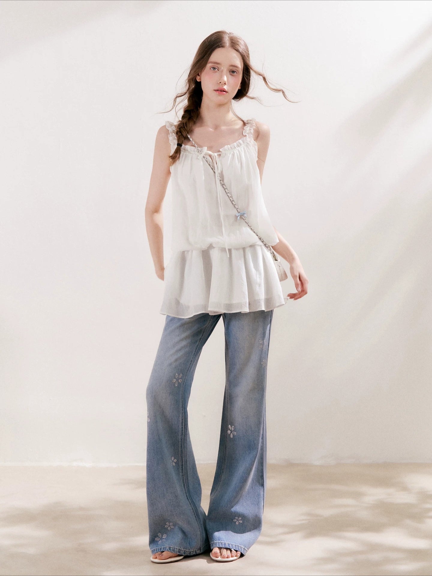 Floral Rhinestone Flared Jeans