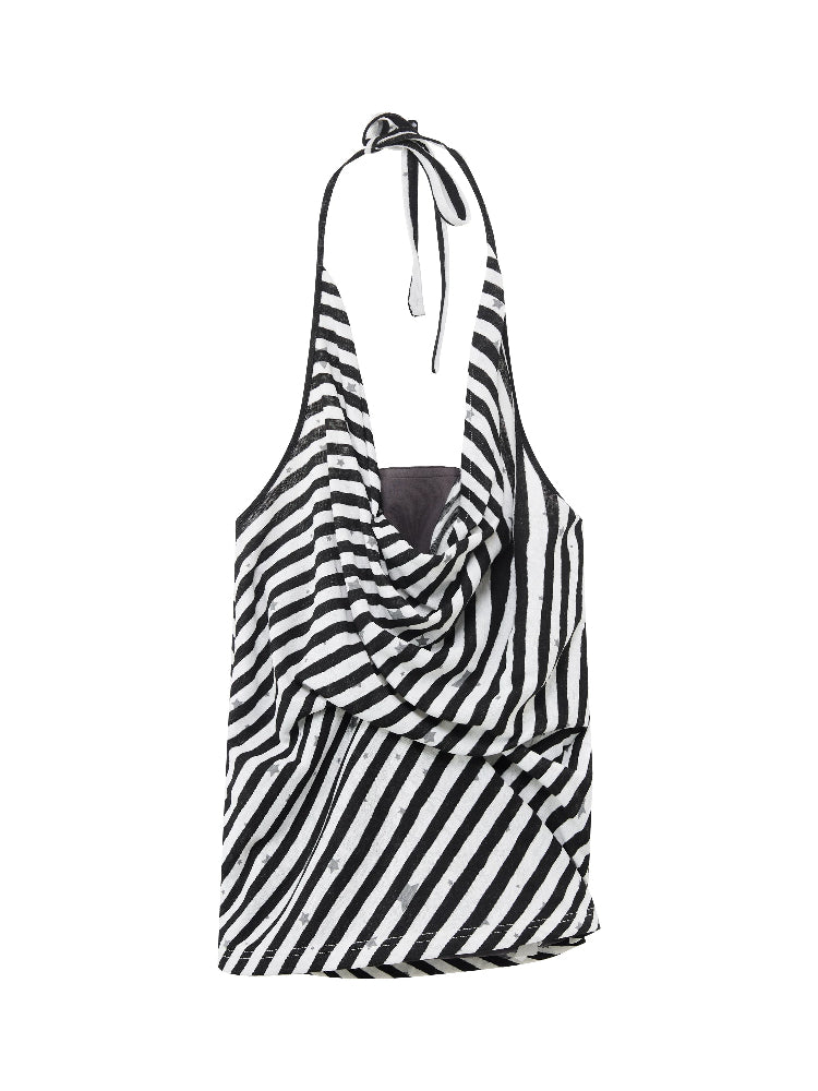 Fake Two-Piece Star Stripe Halter Top