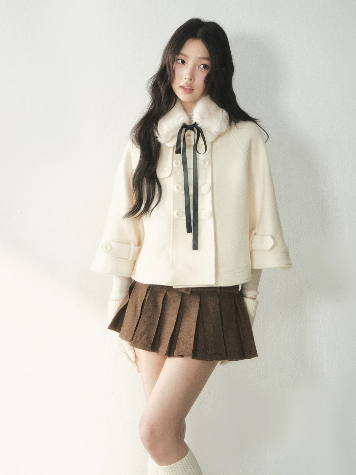 Vintage Brown Pleated Mini Skirt