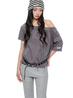 Off Shoulder Drawstring Loose T-Shirt