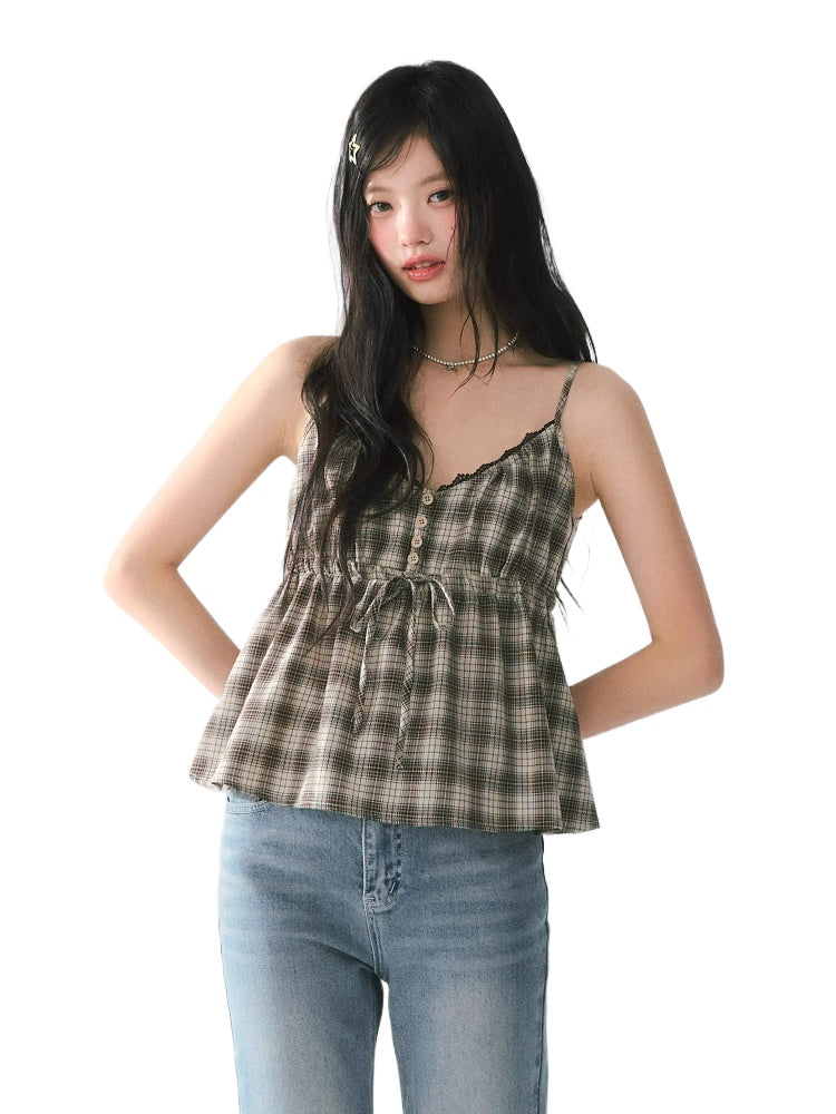 Lace Plaid Camisole Top