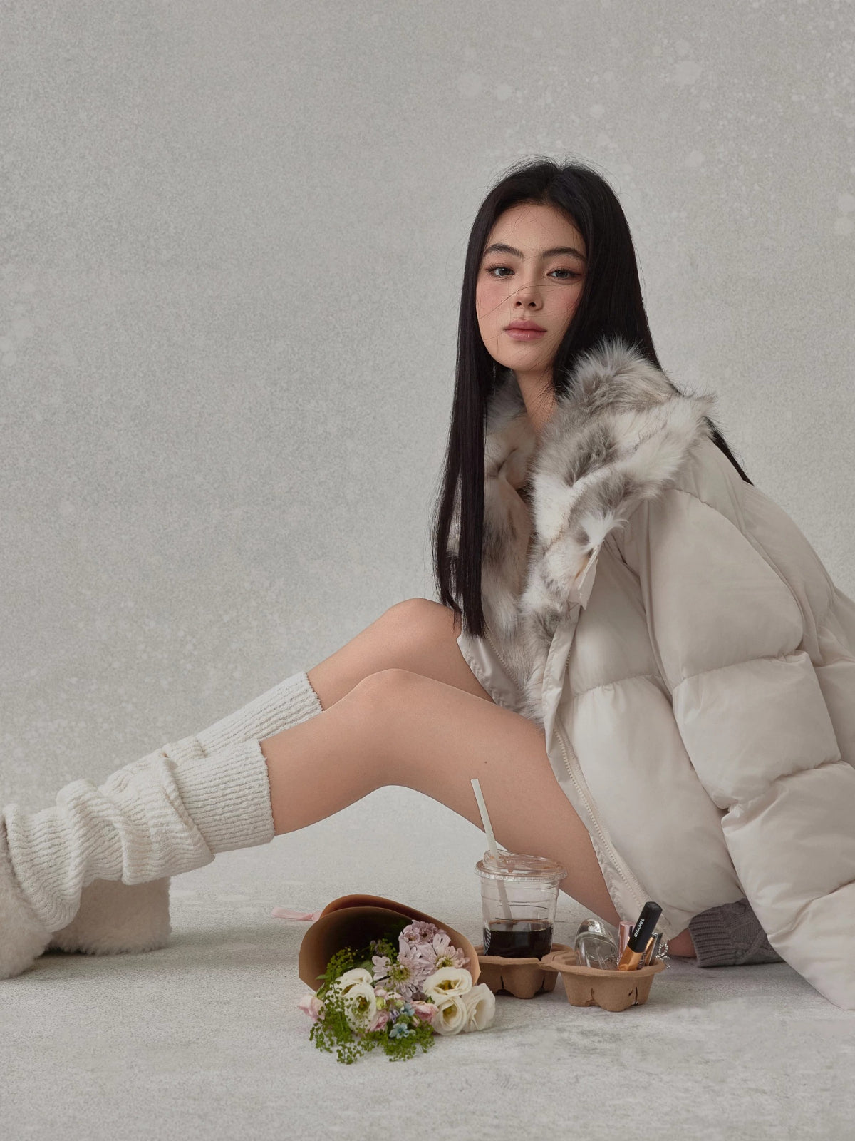 Contrast Fur Collar Puffer Jacket