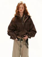 Textured Faux Fur Collar Jacket