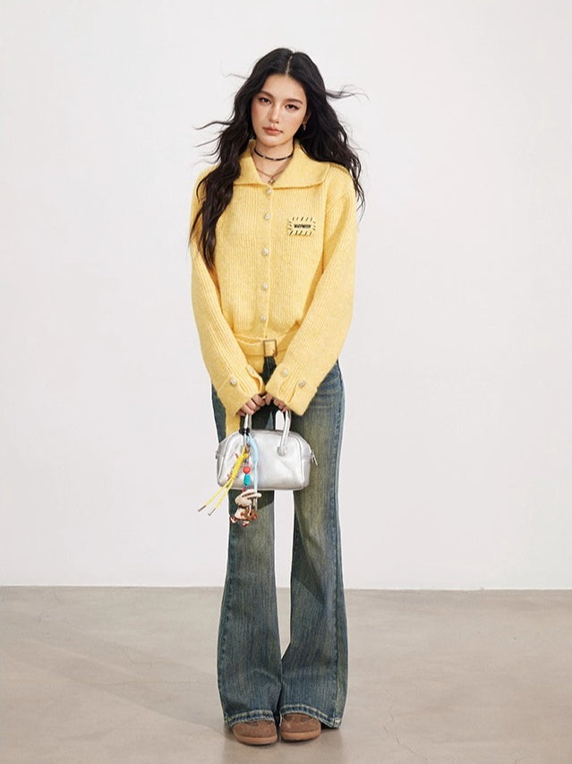 Collared Belted Knit Cardigan