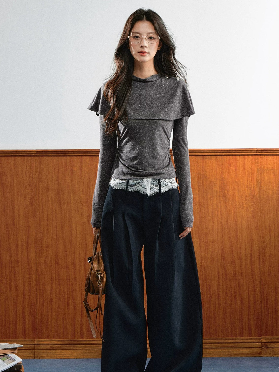 Lace Waist Wide-Leg Pants